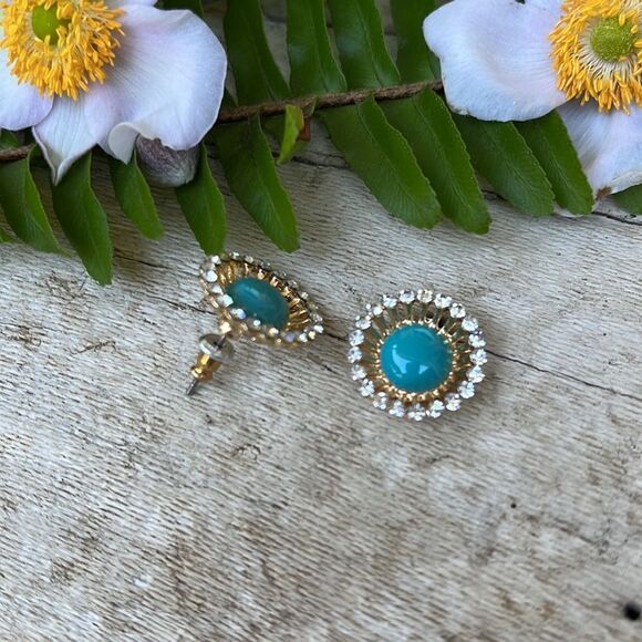 TURQUOISE AND CRYSTAL ROUND EARRINGS - Picture 2 of 4